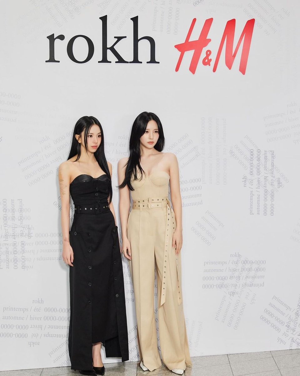 Mina's Instagram update with Chaeyoung #/ads 🤍🖤 #rokhHM @/hm @/rokhofficial) #TWICE #트와이스 @JYPETWICE