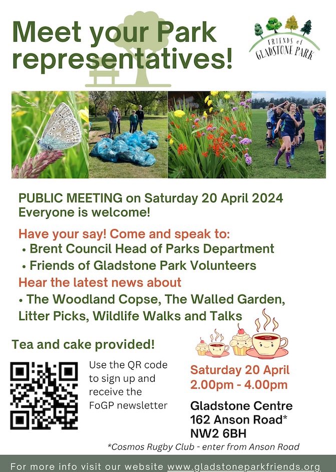 Got a question about the park? Want to know more about what’s going on? Here’s your chance to put your questions directly to the Head of Brent Park’s dept! And there’ll be free tea and cake!