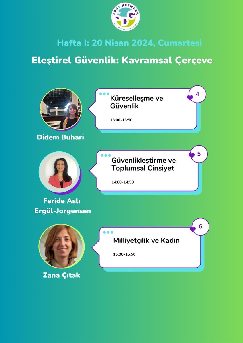 SDG5 Network Eleştirel Güvenlik, Dış Politika ve Ekonomi Eğitimi'nin detaylarına aşağıdaki bağlantıdan erişebilirsiniz.💜
Mümkün kılan herkese yürekten teşekkürlerimizle💜

Kadınlar Vardır💜 #SosyalBilimler #Uluslararasıİlişkiler #Ekonomi #Siyaset
docs.google.com/forms/d/10v7Gi…