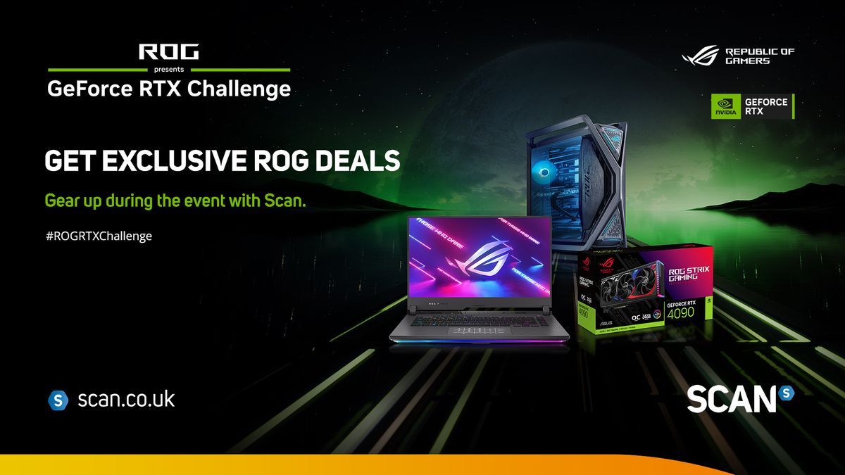 Just like the #ROGRTXChallenge teams, experience the ultimate in gaming performance with RTX 40 Series desktops from ASUS ROG. Available at Scan - buff.ly/3xAqDFl