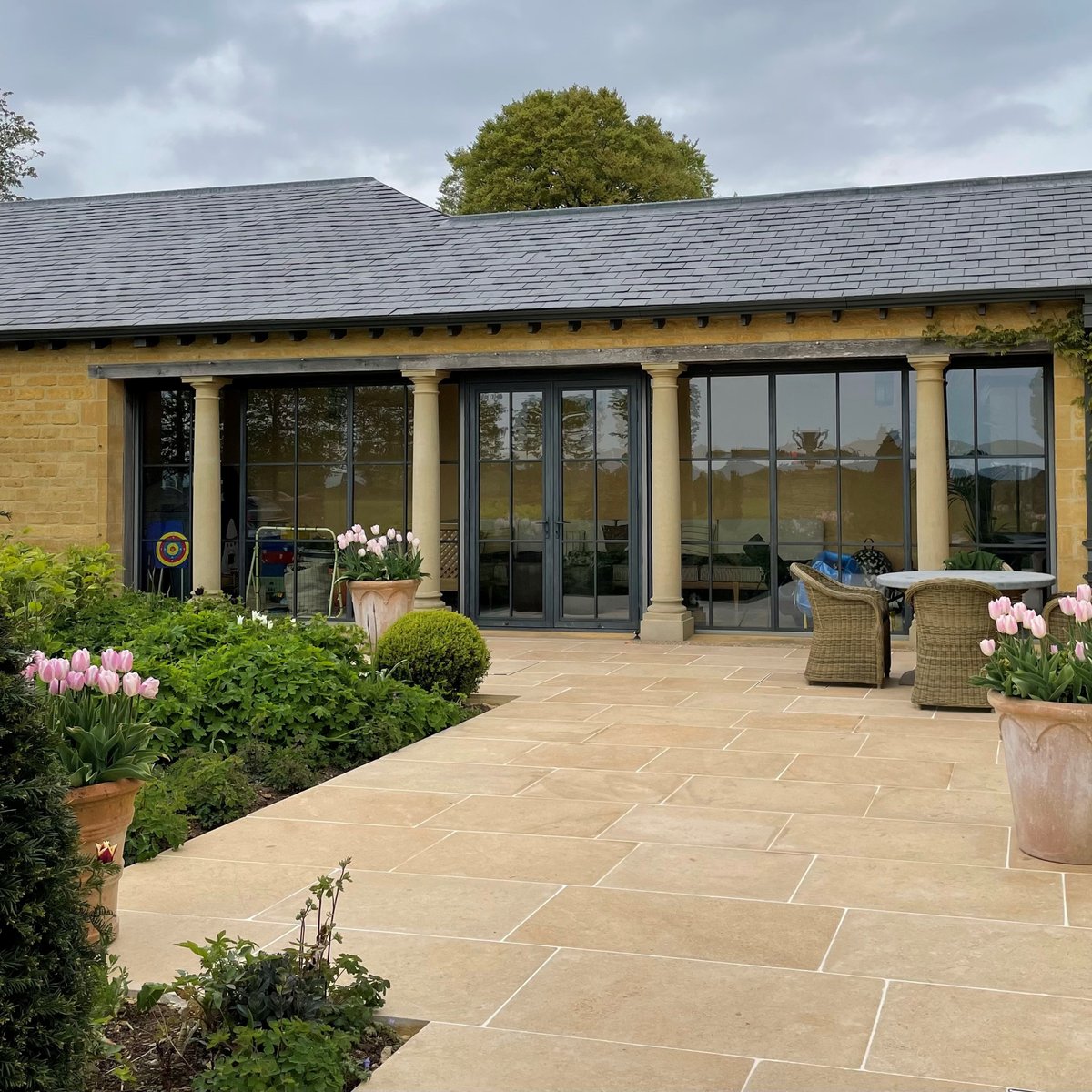 We love the way this expansive #patio shows off the crisp-cut sandy shades of our #External Castile Soft Tumbled #Limestone. Castile External Soft Tumbled Limestone priced from £55sqm+VAT. Prices are accurate when posting, however they may be subject to change.