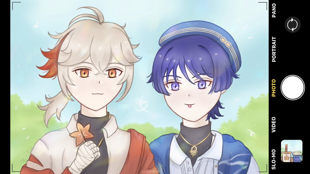 (redraw) kazuscara date 📸❤️💙 
#kazuha #wanderer #GenshinImpact #原神