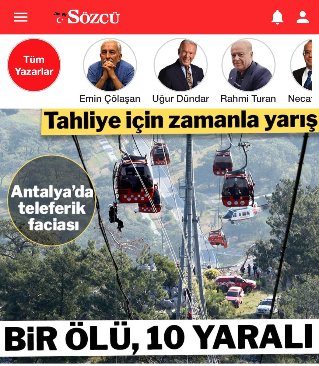 Antalya Belediyesini Muhittin Böcek değilde AK Partili Hakan Tütüncü kazanmış olsaydı, Konyaaltı’nda ki teleferik kazasını “AKP’li Başkan Belediye’yi 2 hafta yönetemedi” diye manşet atarlardı ama Belediye CHP’li olunca muhalif basının çıtı çıkmıyor… Yoksa mamaları kesilir tabi!