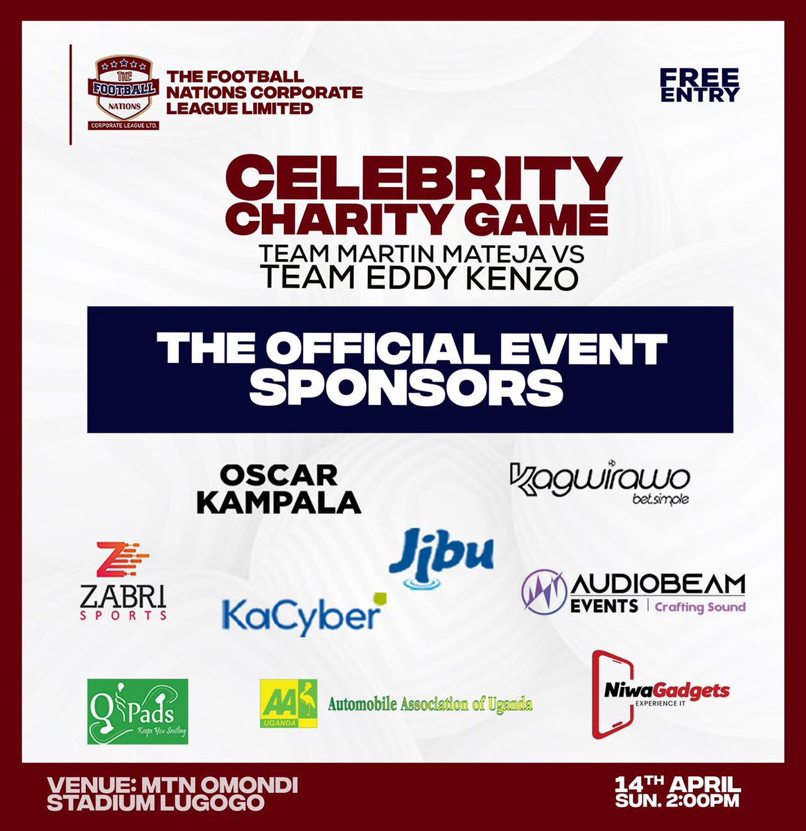 We are proud to be among the Official sponsors of the Celebrity charity game. We are more than ready to welcome and serve you our people. Free entrance just carry a some items any that you can for the unprivileged 🙏 could be anything 🙏