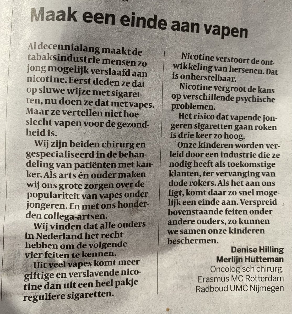 Zullen we deze brief van Denise Hilling en Merlijn Hutteman-bescherm onze kinderen tegen vapen- massaal delen? @Dolfjansen @Wdekanter