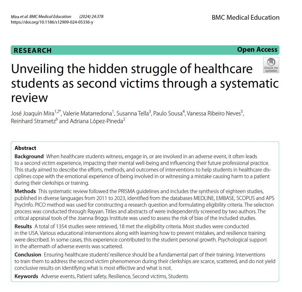 According to recent findings CA19113, few training interventions exist to support healthcare students in coping with the emotional experiences of being involved in or witnessing a mistake causing harm to a patient during their clerkships. #Healthcare #MedicalEducation