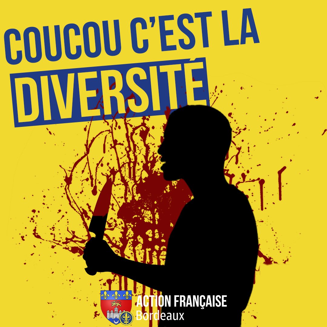 🔪 En plein #Bordeaux mercredi dernier un Afghan a frappé à coups de couteau deux bordelais. Bilan 1 mort et 1 blessé

🔴 L'Action française apporte son soutien moral aux victimes du multiculturalisme

Cessons de faire rentrer nos futurs bourreaux, halte à l'invasion migratoire !