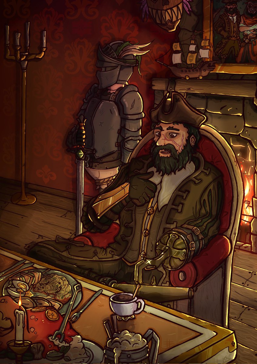 kanijame's tweet image. Finally time to show off the @ArrtClub Artswap piece I got to do for MorganDoomguy over in their discord.
This was a blast to work with, thanks to all the little trinkets and edits he's made along with his pirate!
Also; Don't draw hooks in perspective. ..Not recommended.