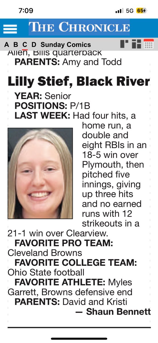 Congratulations Lilly, ⁦<a href="/ElyriaCTSports/">ChronicleT Sports</a>⁩ Athlete of the Week!