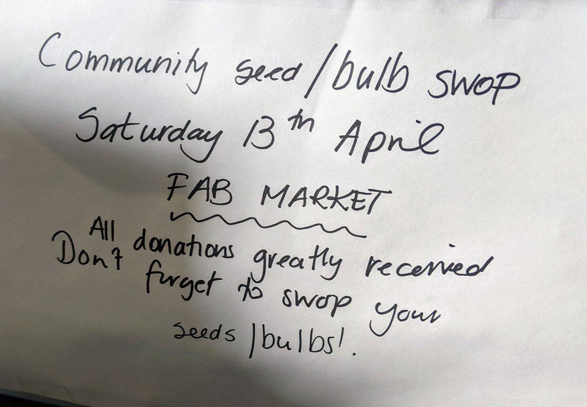 SEED SWAP TODAY AT THE FAB MARKET!
Bring some of your surplus seeds down and take other varieties in exchange. 
You can also take a few seeds, even if you don't have any to donate yourself.