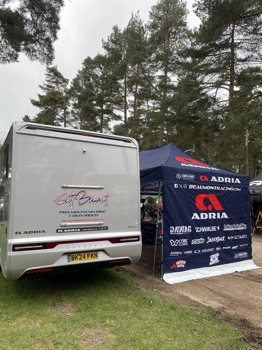 All set up <a href="/LLBikes/">Leisure Lakes Bikes</a> Demo at Cannock Chase with the <a href="/AdriaRacing/">Adria Racing</a> motorhome and <a href="/InstantShelters/">Surf & Turf</a> tents. Swing by to say hi and chat about our 2024 race season.