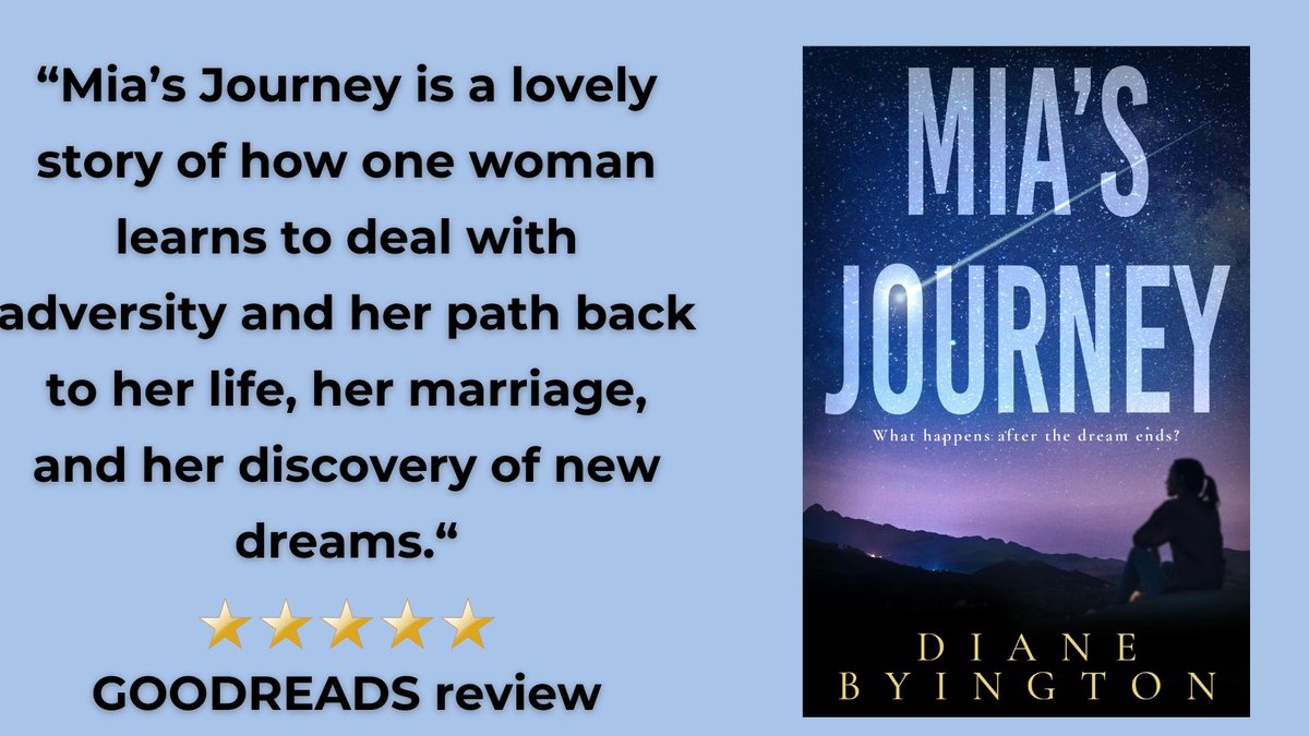 'Mia’s Journey is a lovely story of how one woman learns to deal with adversity and her path back to her life, her marriage, and her discovery of new dreams.' @dianebyington goodreads.com/book/show/2094…