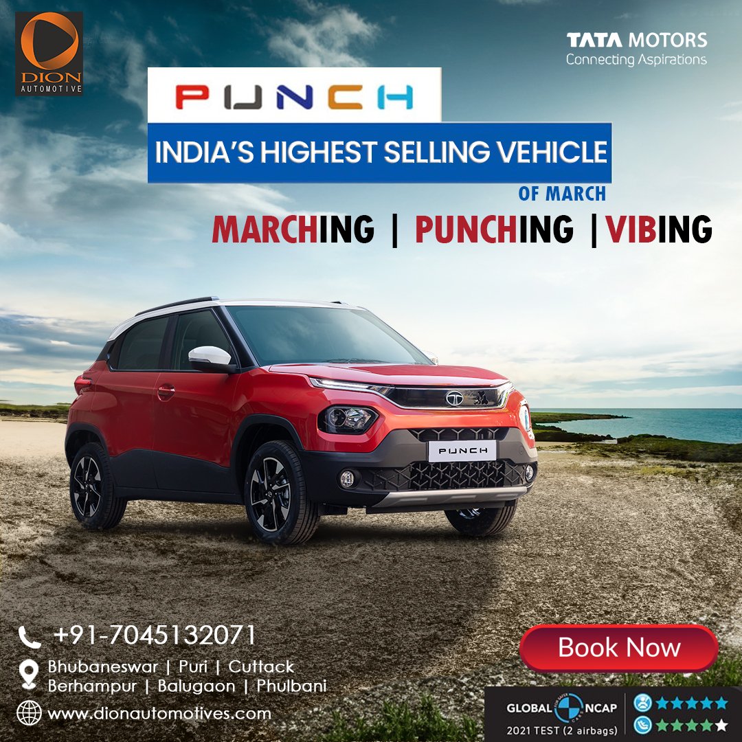 Rev up the excitement! India's highest-selling vehicle of March? You guessed it, the Punch! 
.
.
.
#Dionautomotives #cardealer #cars #Bhubaneswar #carsdealers #TataCars #TataPunch #DriveConfidently #Protection #SafetyMatters #RoadSafety #PunchPower #MarchMadness