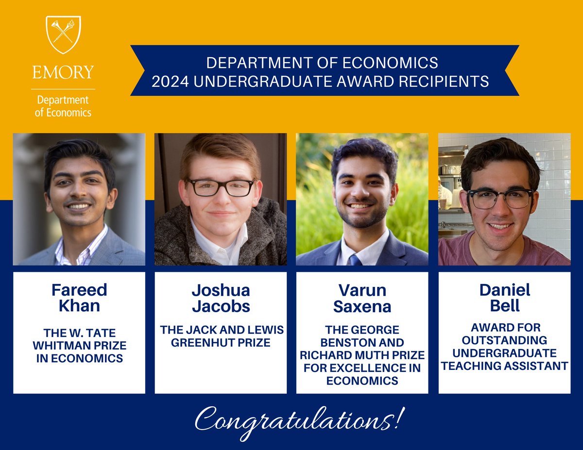 Congratulations 👏👏 to our @EmoryEconomics 2024 undergraduate student award recipients! @emorycollege @EmoryUniversity 👇 economics.emory.edu/undergraduate/…