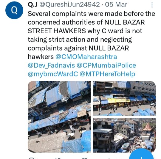 Why BMC 'C' WARD is not taking action againts Null Bazar hawker's several complaint's given before is 'C' ward is neglecting and delaying to take action is that so @CMOMaharashtra @Dev_Fadnavis @MTPHereToHelp @mybmc @rahulnarwekar @mybmcWardC @CPMumbaiPolice
