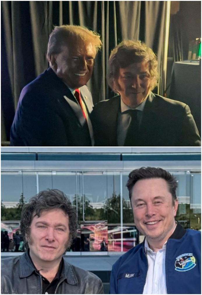 El presidente Javier Milei junto a Trump y Elon Musk. Levanta la mano✋ si los apoyas