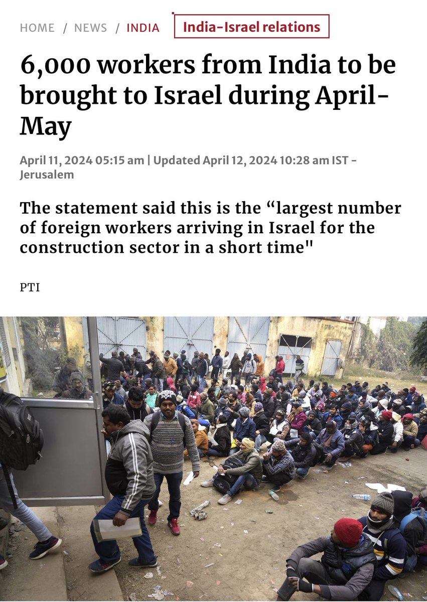 CPI_National's tweet photo. 11 April 2024: India is sending 6000 workers to Israel.

13 April 2024: MEA asks citizens not to travel to Israel.

GoI is deliberately risking lives of Indian workers, fleeing unemployment at home, by sending them to Israel despite repeated reminders by CPI MP @BinoyViswam1. https://t.co/9VbF7FPtfS