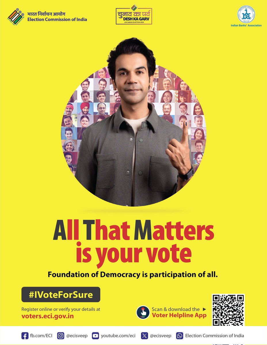 Your vote carries weight and shapes the future. Don't underestimate its power. Make your mark, make a difference.

#EveryVoteMatters #IVoteForSure #IndianBank 
@DFS_India