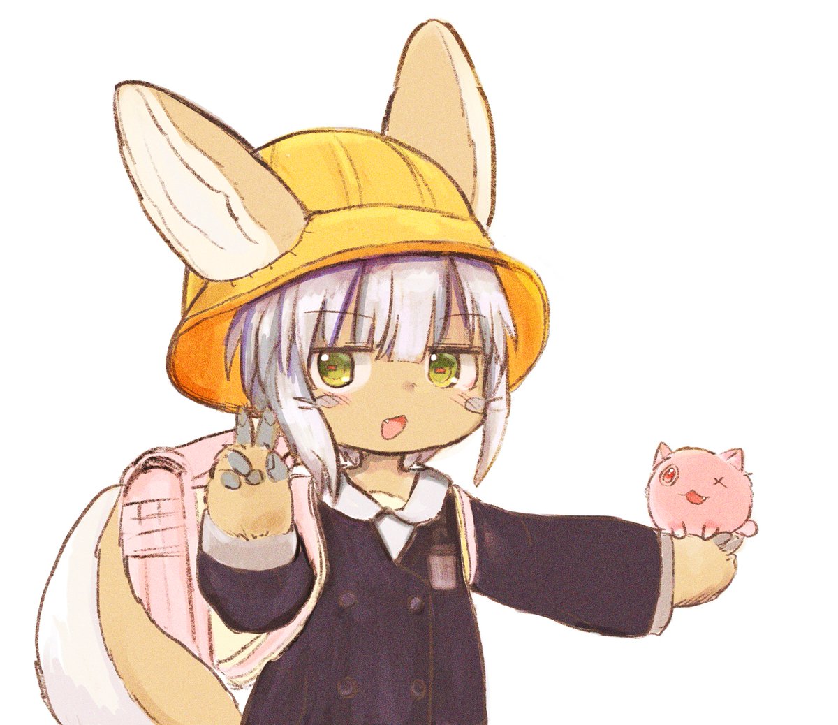 nanachi (made in abyss) solo looking at viewer smile open mouth short hair simple background white background  illustration images