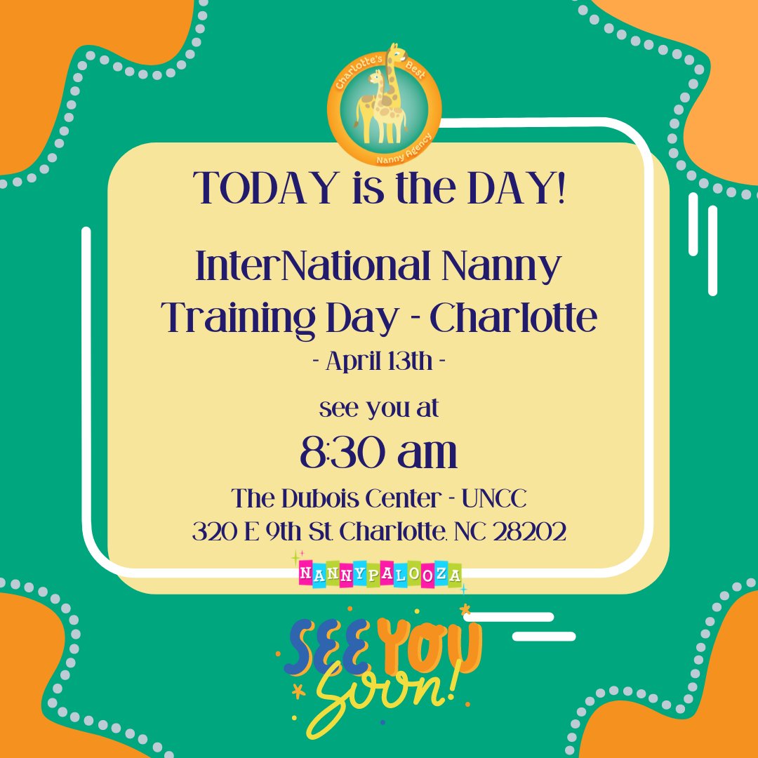 InterNational Nanny Training Day is here!! 🎉 See you this morning! We can't wait!! 🦒

#cltbestnanny #nannylife #inntd #nannypalooza #nannytraining #continuingeducation #sidstraining #britax #carseatsafety #bestnannyever #careernanny