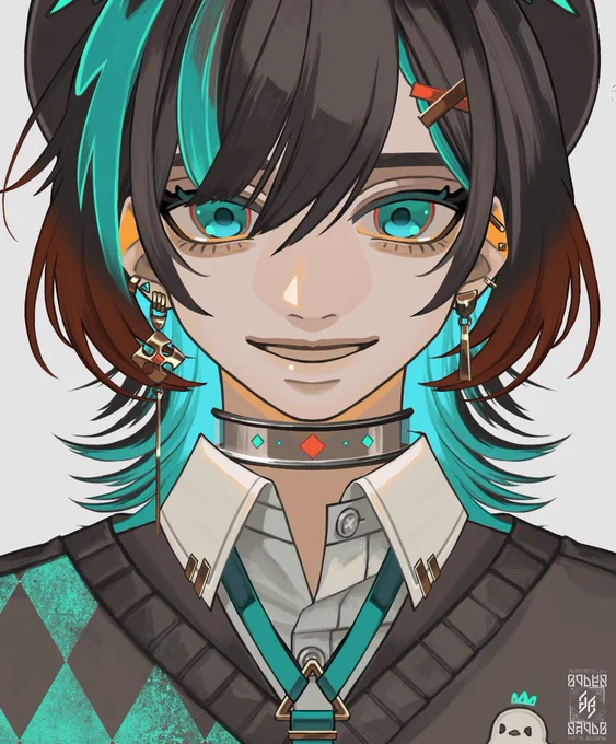 IGMP所属 ツバサ・アル・コールさんのお姿を描かせて頂きました青緑の差し色がクールできゅーと!ピアノめちゃすんごいお方です 