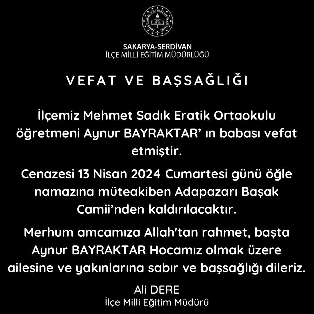 Vefat ve Başsağlığı @Yusuf__Tekin @ValiKaradeniz @alicandanKym @coskunbakirtas @AliDere61