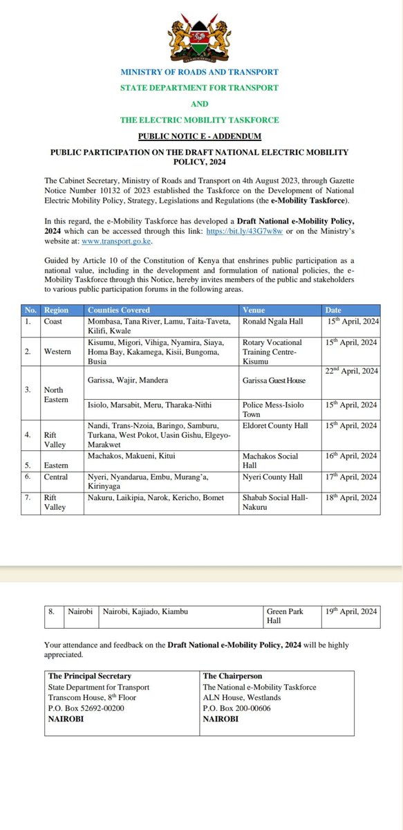 Public Participation on the Draft National Electric Mobility Policy 2024.