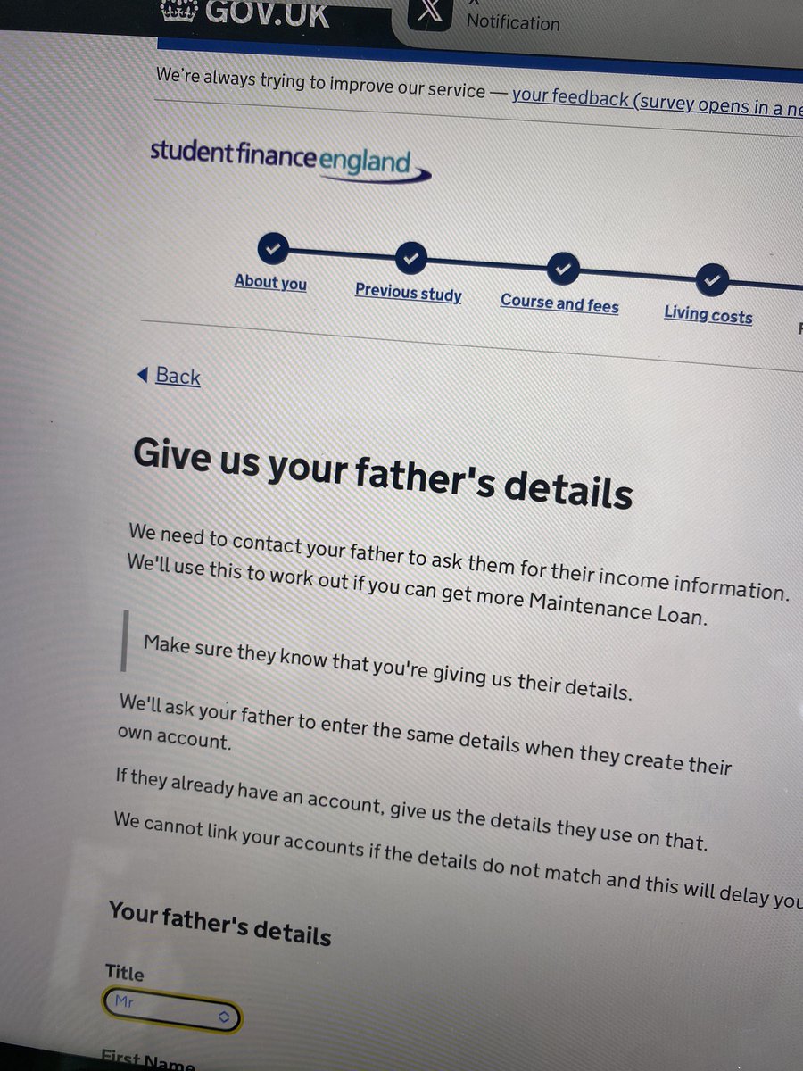 Come on @SF_England @GOVUK . Is there really only an option for - Father - Mother On our student finance application⁉️ It's 2️⃣0️⃣2️⃣4️⃣❗️ Would it be so hard to be more inclusive and list #Parents?? Happy to be corrected if I have this wrong! @samesexparents @JillScottJS8