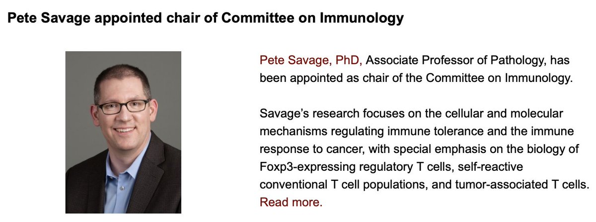 Pete Savage, Associate Professor of Pathology, appointed chair of Committee on Immunology | Biological Sciences Division | The University of Chicago biologicalsciences.uchicago.edu/news/pete-sava…