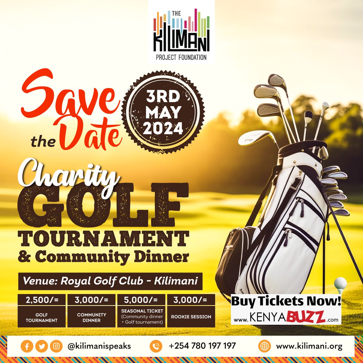 Join us for a day of golf and giving back at our Charity Golf Tournament & Community Dinner on 🗓️: *Friday*, May 3rd ⏲️:*Tee off starts at* 8:30 am. *Secure your spot now and enjoy 10% off the first 50 tickets.* Don't miss out—grab your tickets here: kenyabuzz.com/events/event/g……