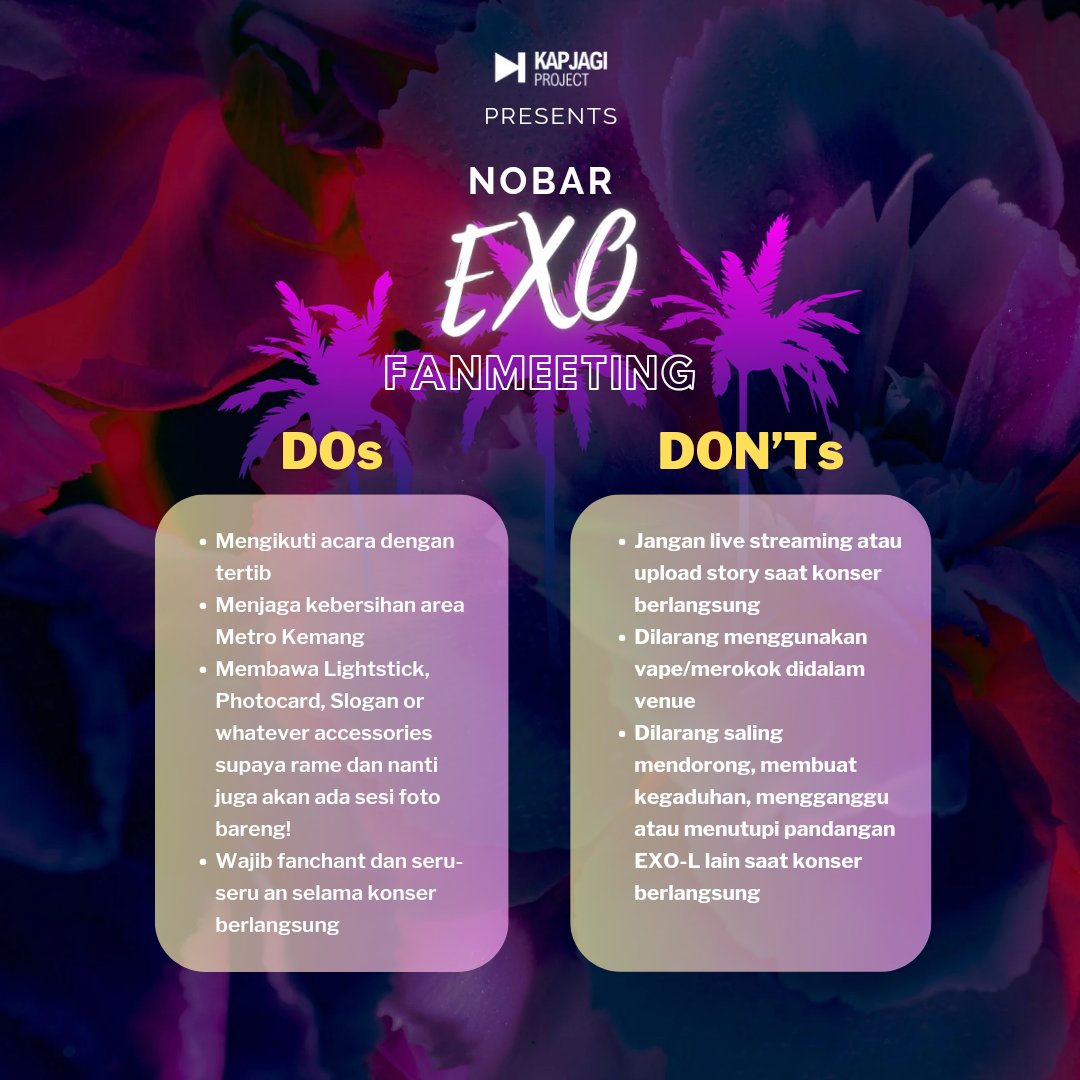KapjagiProject's tweet photo. DAY-1 TO GO!!!✨
SO EXCITEDD TO SEE URI EXO AND YOU GUYS, EXO-Ls!!

Kindly take notes of DATE, TIME, LOCATION, HOW TO GET THERE, DRESSCODE, DOs and DONTs during your visit!🔥🫶 https://t.co/goihqAj94V