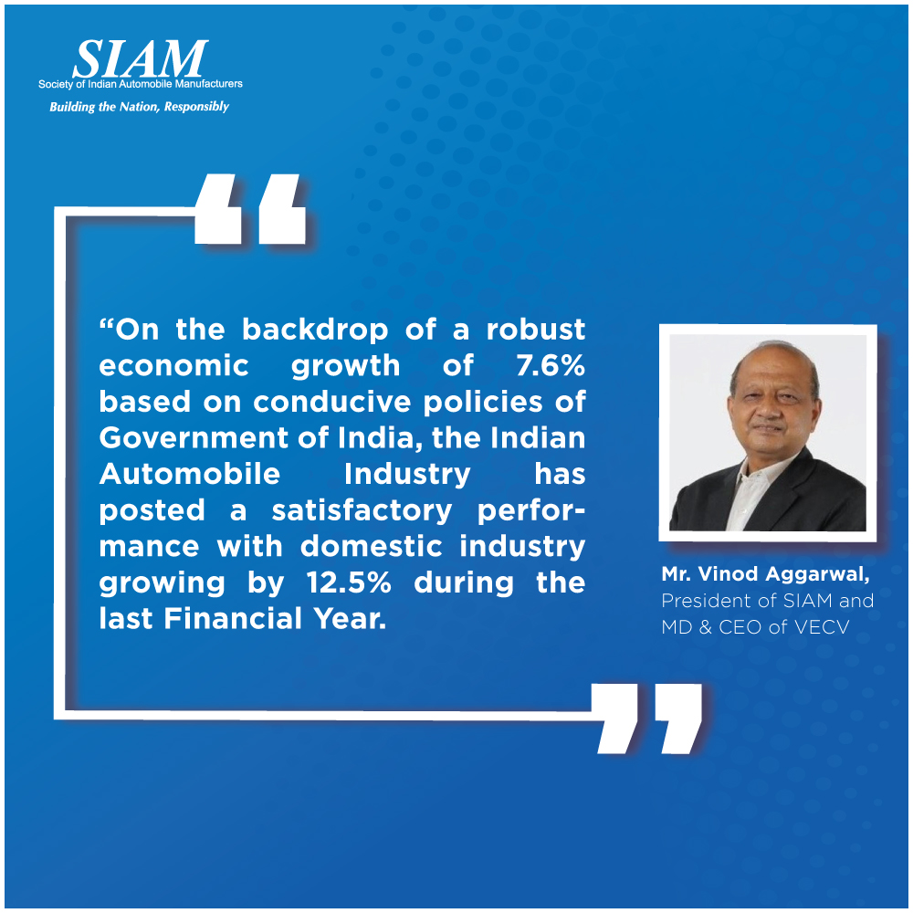 In his message to the industry, Mr. Vinod Aggarwal, President, SIAM and MD & CEO of VECV, highlighted the consistent growth recorded by the Auto Industry in FY2023-24. #SIAM #BTNR #SIAMData