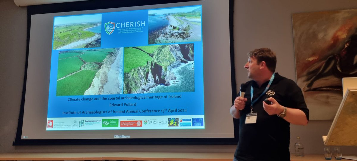 Next up @IAIarchaeo conference 2024 DP's @EJDPollard presenting on the @CHERISHproj Great to have the opportunity to keep talking about the methodologies developed in response to the effects of #ClimateChange on #Archaeology & some of the amazing results from this project