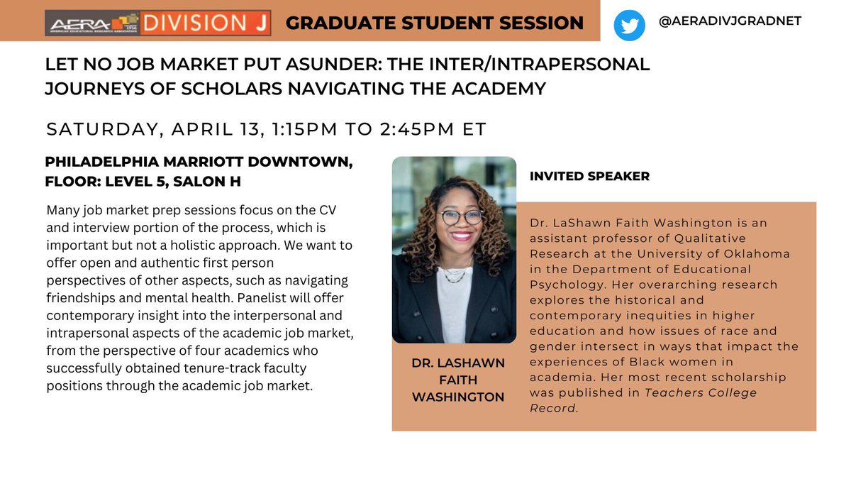 Day 3 of #AERA24 Today is our 🔥 Fireside Chat 🔥 Come have an important conversation with @Dr_ADJ_Gonzalez, @SerxioGonzalez, @ScholarParis, and @ShawnTheScholar about navigating the academic job market with friends! See you there!