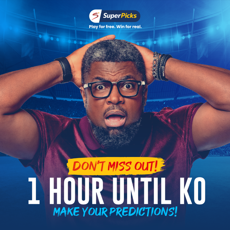 SuperPicks's tweet photo. Last call 📞  ONE HOUR until Round 4️⃣5️⃣closes. 

Submit your Round 4️⃣5️⃣ picks in the next  ONE HOUR for a chance at ₦50 MILLION! 🤑 

Go to https://t.co/eFeLFNZw6y now for your chance to win! 🤩

#Jackpot