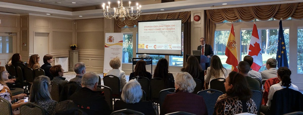 Conmemoramos el 250 aniversario de la exploración por Juan Pérez, de la costa oeste de 🇨🇦 con la conferencia “ Exploraciones Españolas en Canadá” del profesor Antonio Cazorla. Gracias, Sociedad Española de Columbia Británica !!!! We remembered the 250th anniversary of Juan