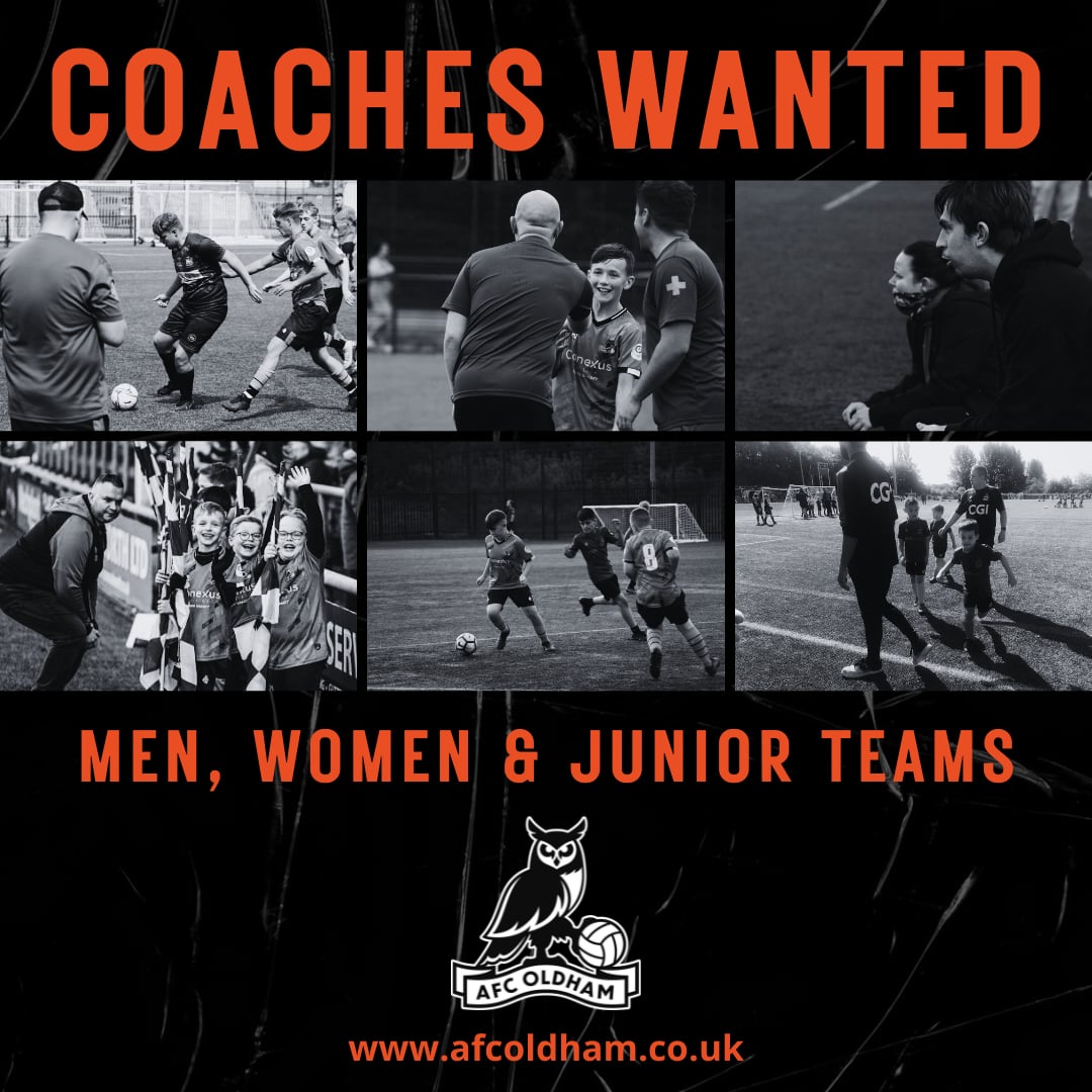 AFC Oldham are on the lookout for coaches.

You could be an experienced coach or a potential coach who’d like to get qualified.

Get in touch for more information. 

🧡⚽🦉