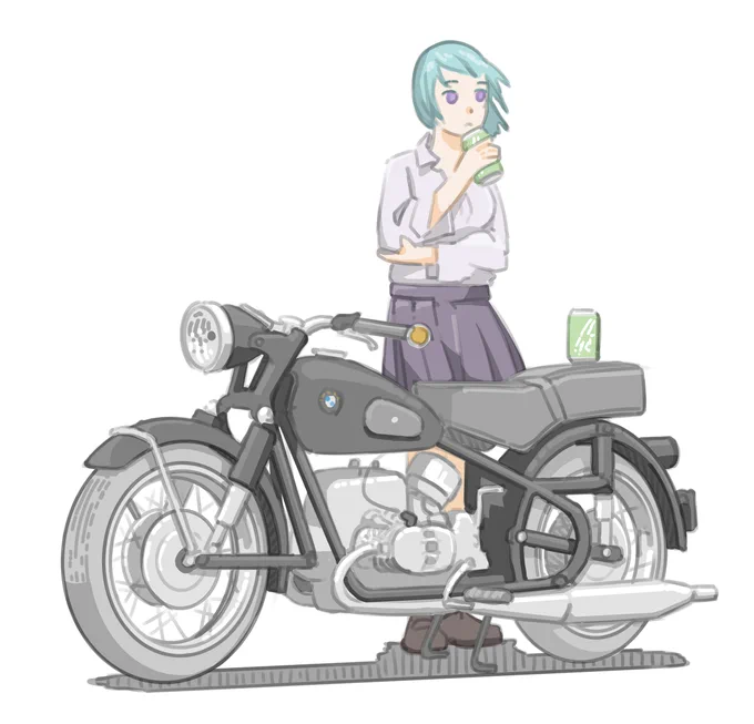 自販機でアタリが出たが特に欲しいものがなかったので同じものをもらった女子です(BMW R60/2)【再掲】#バイクJK#イラスト 