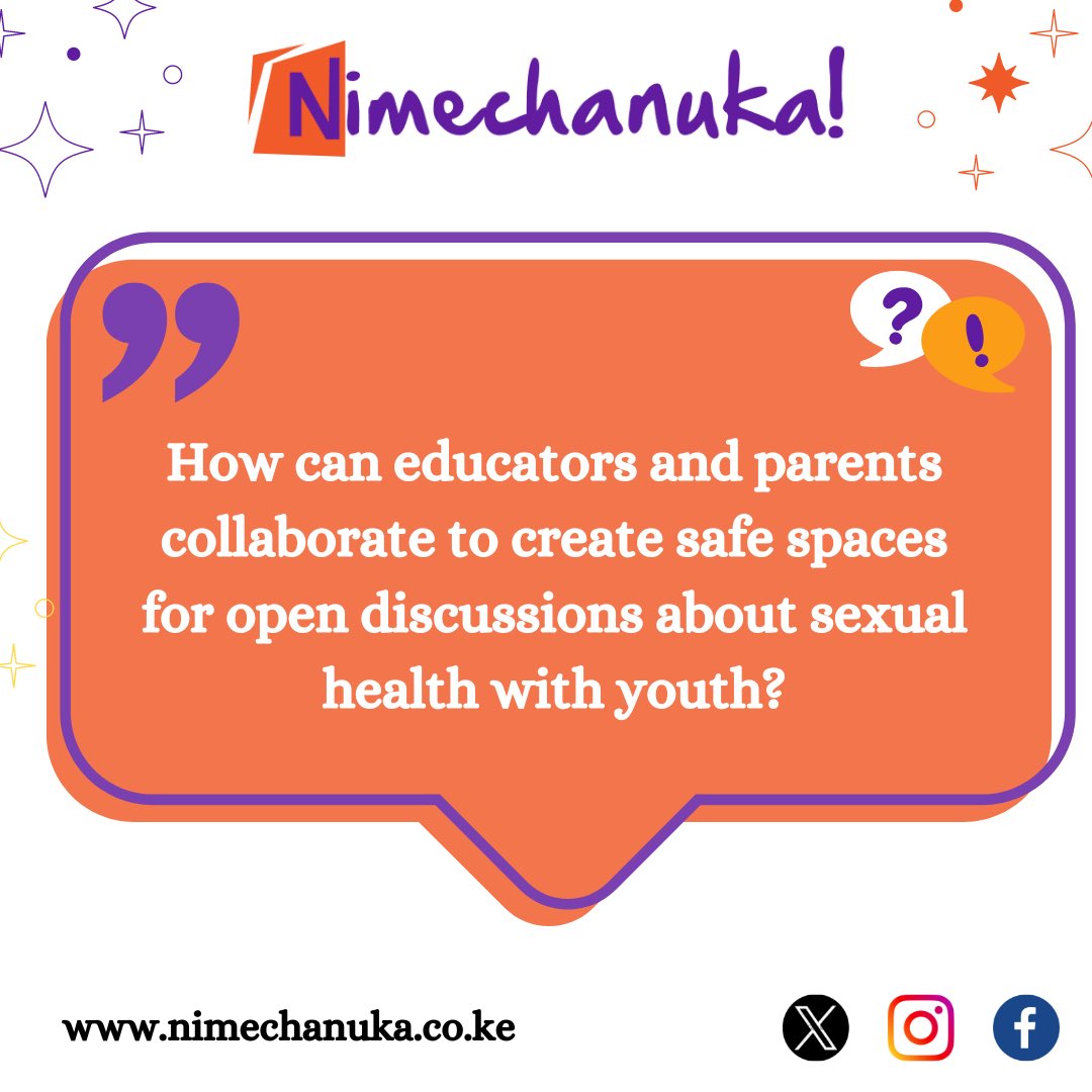 <a href="/RaiseYourV_oice/">Raise Your Voice CBO</a> <a href="/rhnkorg/">Reproductive Health Network Kenya</a> <a href="/NAYAKenya/">NAYA Kenya</a> <a href="/NenaNaBinti/">Nena Na Binti</a> <a href="/YEMKenya/">Youth Empowerment Movement Kenya (YEM Kenya)</a> <a href="/EACPamoja4SRHR/">EastAfricaPamoja4SRHR</a> <a href="/Auntyjanekenya/">AuntyJane Hotline</a> <a href="/MOH_Kenya/">Ministry of Health</a> <a href="/Ipas_AA/">Ipas Africa Alliance</a> @ermias254 Let's talk about creating safe spaces for open discussions on sexual health! How can educators and parents collaborate to support youth in navigating these important conversations? Share your ideas! #nimechanuka