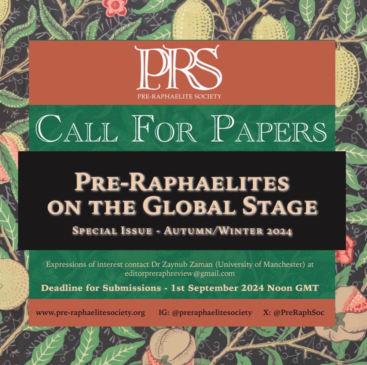 PreRaphSoc's tweet photo. #SpecialIssueSaturday This is a call for papers for our magazine, The Pre-Raphaelite Society Review, Autumn/Winter Issue, entitled ‘Pre-Raphaelites on the Global Stage’. 

Deadline for Submissions is Noon GMT, 1st September. Email your interest to editorpreraphreview@gmail.com. https://t.co/2I02lxJoJx