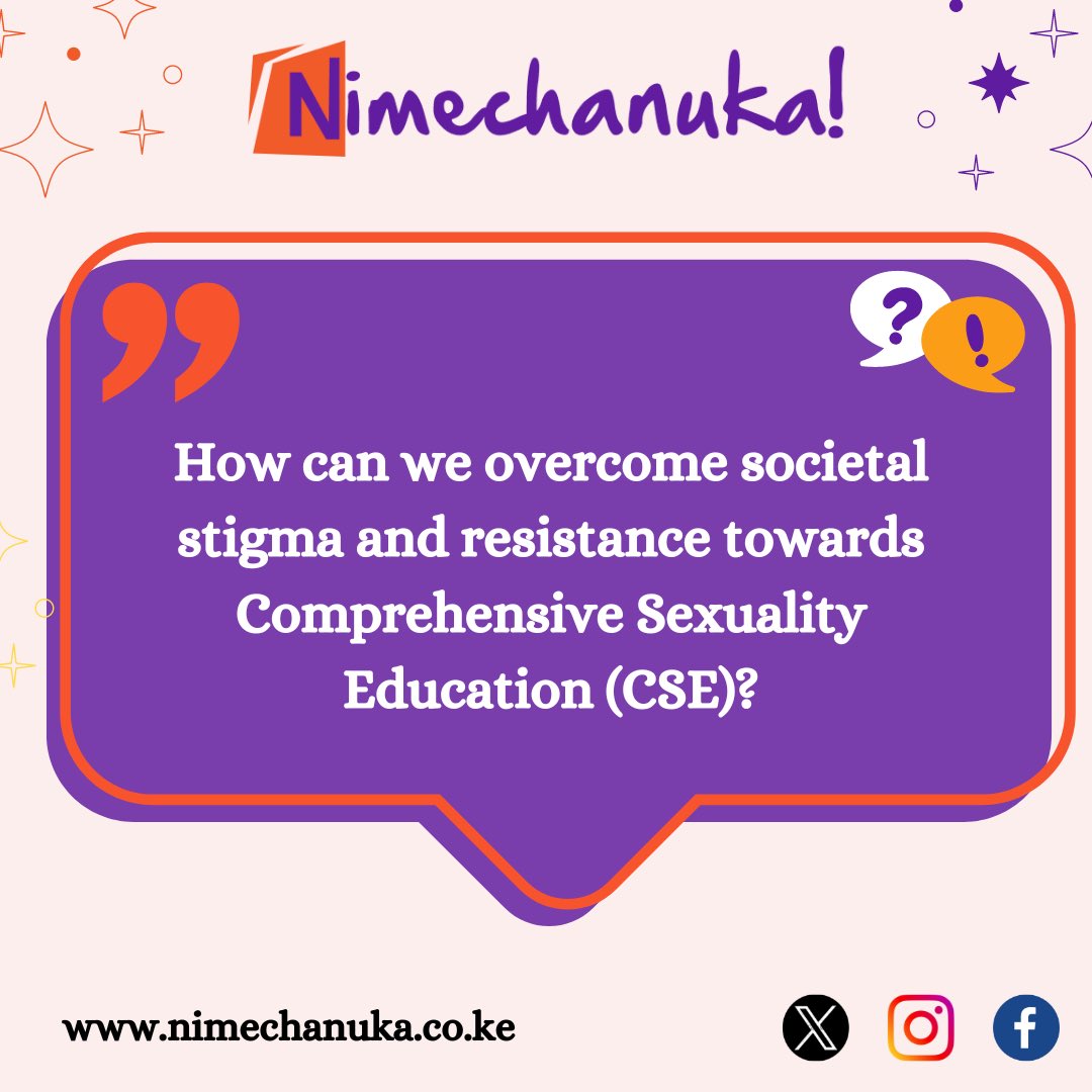 <a href="/RaiseYourV_oice/">Raise Your Voice CBO</a> <a href="/rhnkorg/">Reproductive Health Network Kenya</a> <a href="/NAYAKenya/">NAYA Kenya</a> <a href="/NenaNaBinti/">Nena Na Binti</a> <a href="/YEMKenya/">Youth Empowerment Movement Kenya (YEM Kenya)</a> <a href="/EACPamoja4SRHR/">EastAfricaPamoja4SRHR</a> <a href="/Auntyjanekenya/">AuntyJane Hotline</a> <a href="/MOH_Kenya/">Ministry of Health</a> <a href="/Ipas_AA/">Ipas Africa Alliance</a> @ermias254 Our final question is on addressing societal stigma and resistance towards Comprehensive Sexuality Education (CSE). How can we work together to overcome these challenges and prioritize youth sexual health? #nimechanuka