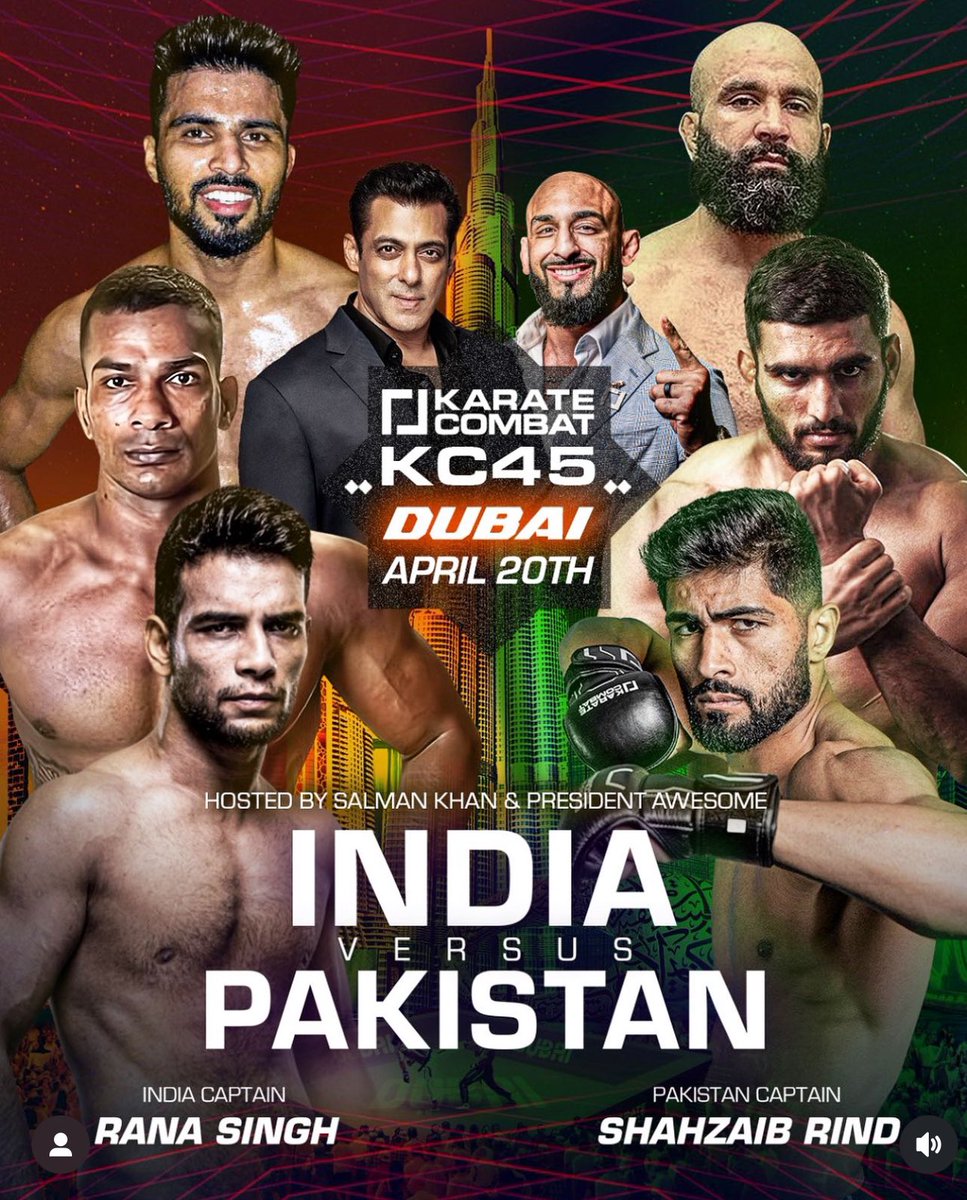 Almost time baby we are 6 days away from Biggest Rivalry match in history between Pakistan vs India Dubai buy your tickets now and witnees the greatnes 20th April @karatecombatpk @KarateCombat dubai.platinumlist.net/event-tickets/…