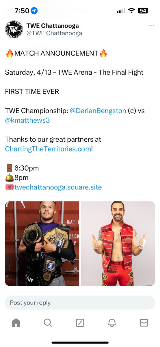 Tonight @TWE_Chattanooga vs @DarianBengston