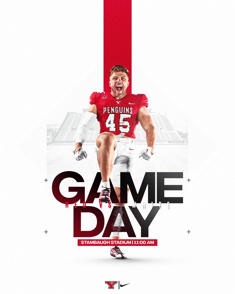 SPRING BALL GAMEDAY!! 🐧🏈 🔴🆚⚪ 🕚 11 AM 📍 Youngstown, Ohio 🏟 Stambaugh Stadium 📻 570 WKBN #GoGuins