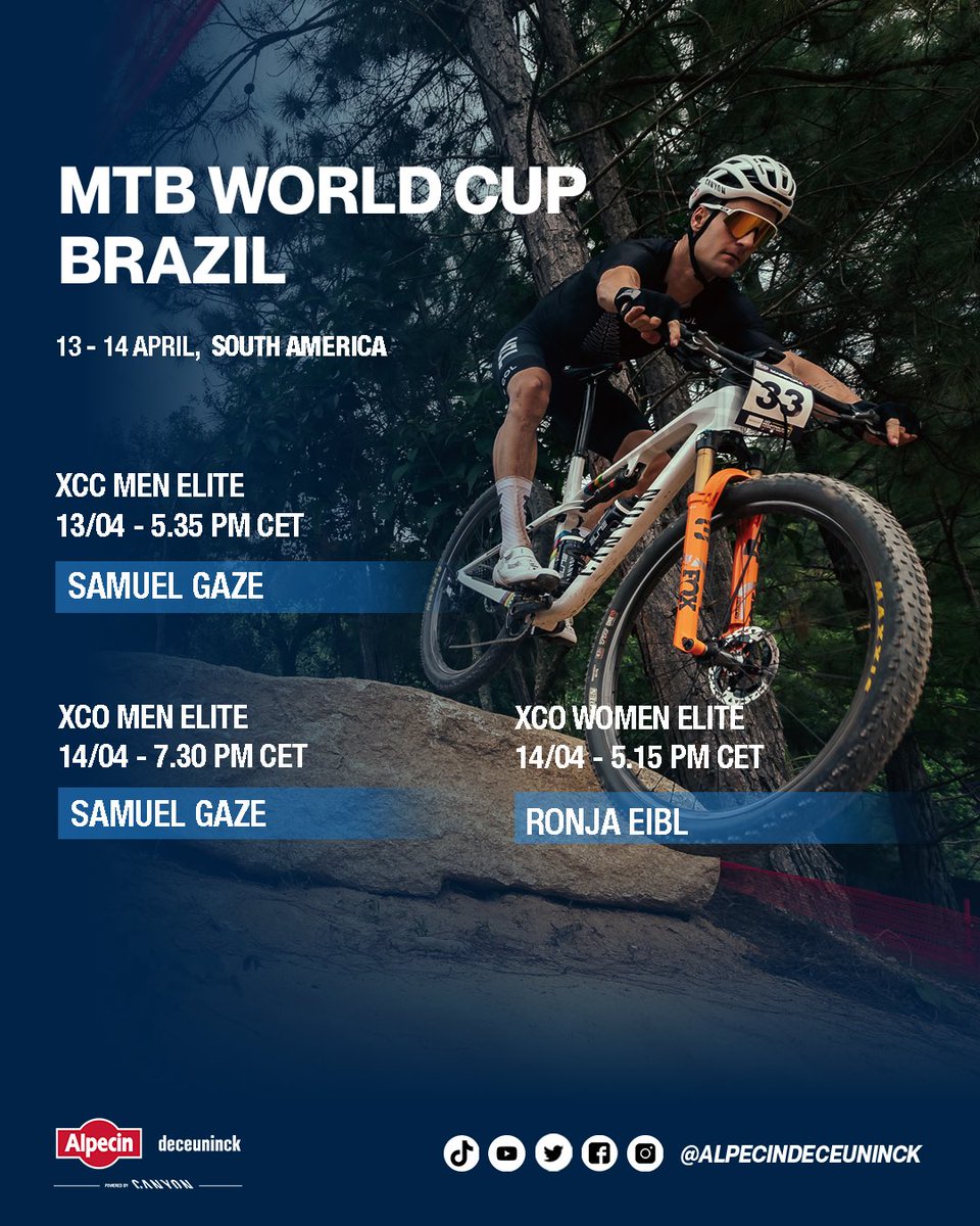 As you know, Alpecin-Deceuninck is a multidisciplinary team. This weekend, for example, there is not only @Amstelgoldrace, but also @MTBworldseries kicking off in Brazil. Ronja Eibl & @samgazemtb are our representatives. Find their program here! Good luck! #alpecindeceuninck