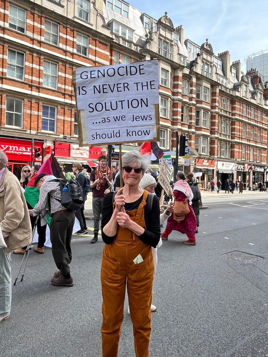 « Genocide is never the solution… as we Jews should know » London march for Palestine Photo by @hamrakabira #JewishBloc #GazaGenocide‌