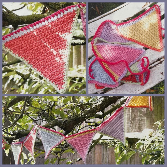 Enchanting Crochet Bunting Pattern 🌟 Add a touch of charm to your home or garden with this handmade garland. Choose your favourite colour yarn to craft with. Fill each celebration with warmth and happiness. #MHHSBD #craftbizparty #crafturday