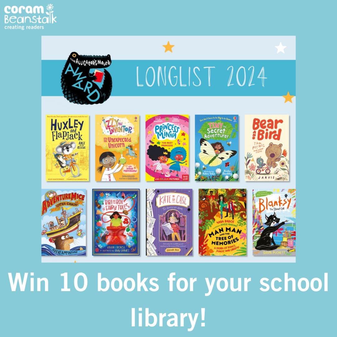 📚Would you like to nominate a primary school library to win the 10 longlisted @alligatorsmouth Book Award books? We’re delighted to be working again in association with @alligatorsmouth @_Bright_Agency & @Gardners 🙌🏼 Nominate here: beanstalkcharity.org.uk/news/win-ten-b… #WeAreCoramBeanstalk