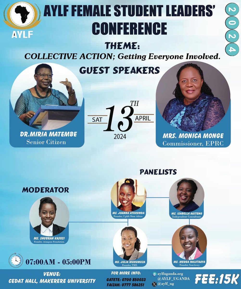 Our Team leader @JuliaMuhumuza will be speaking today at the 9th African Female Student Leaders’ Conference 2024 under the theme, “Collective Action, getting everyone involved”