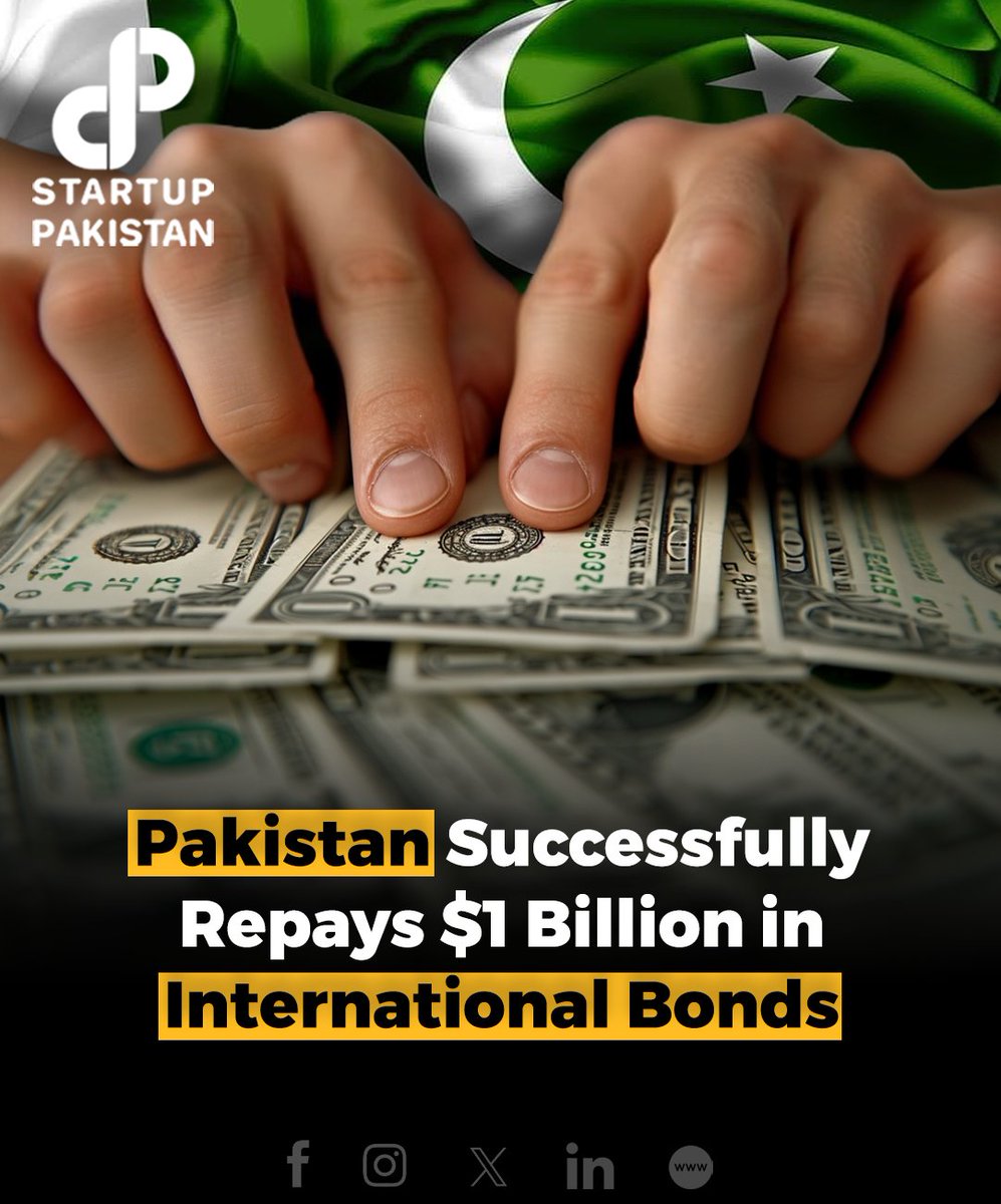 PakStartup's tweet photo. Pakistan effectively completed the repayment of $1 billion in International Bonds on April 12, 2024, as confirmed by the State Bank of Pakistan (SBP).
The SBP stated that the payment, comprising both principal and interest.
#pakistan #Billion #repays https://t.co/7JmlHi9kWI